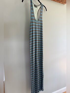 Blue Striped Lace-Back Midi Dress – Size S